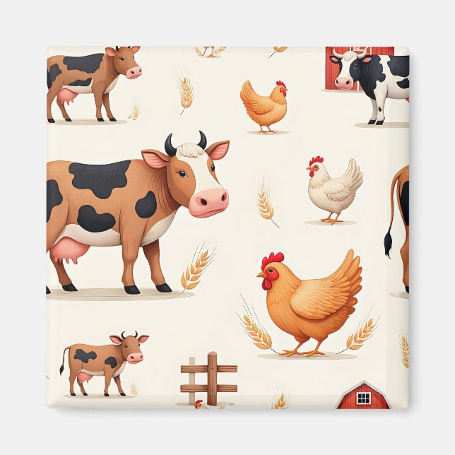 Cute Farm Animals Barn Pattern Magnet (Front)