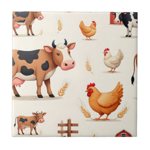 Cute Farm Animals Barn Pattern Tile