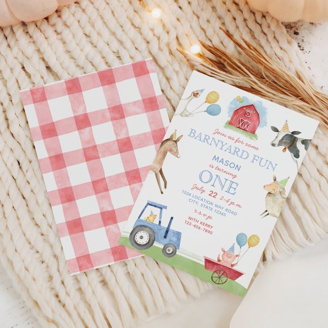 Cute Farm Animals Barnyard 1st Birthday Invitation (Creator Uploaded)