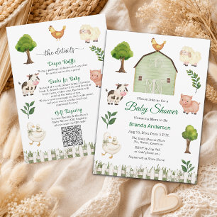 Cute Farm Animals Barnyard All in One Baby Shower Invitation