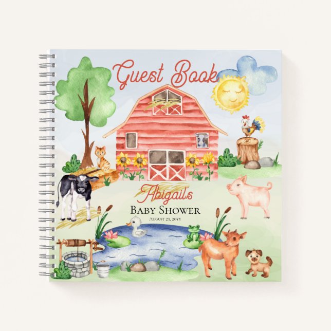 Cute Farm Animals Barnyard Baby Shower Guest Book (Front)