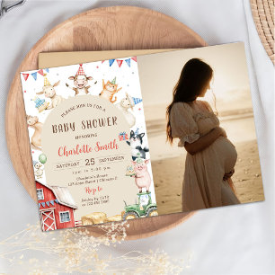 Cute Farm Animals Barnyard Baby Shower Photo Invitation