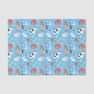 Cute Farm Animals Barnyard Blue Background Tissue Paper