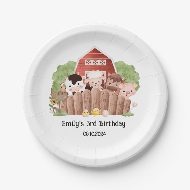 Cute Farm Animals Birthday Paper Plate (Front)
