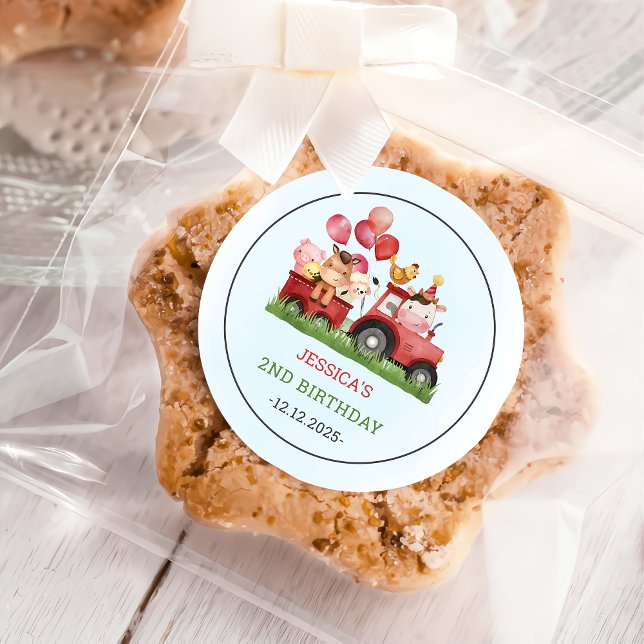Cute Farm Animals Birthday Party Classic Round Sticker (Creator Uploaded)