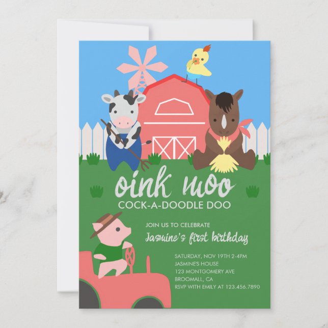 Cute Farm Animals Birthday Party Invitation (Front)