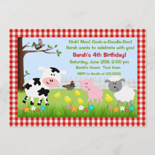 Cute Farm Animals Birthday Party Invitations