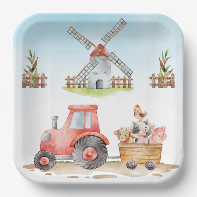 Cute Farm Animals Birthday Party Paper Plate (Front)