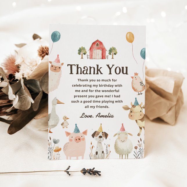 Cute Farm Animals Birthday Party Thank You Card (Creator Uploaded)