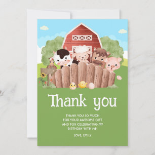 Cute Farm Animals Birthday Thank You Card