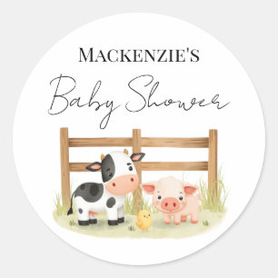 Cute Farm Animals Cow, Pig, and Chick Baby Shower Classic Round Sticker