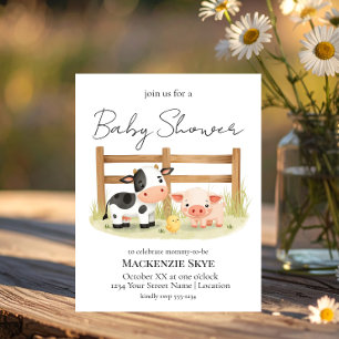Cute Farm Animals Cow, Pig, and Chick  Baby Shower Invitation