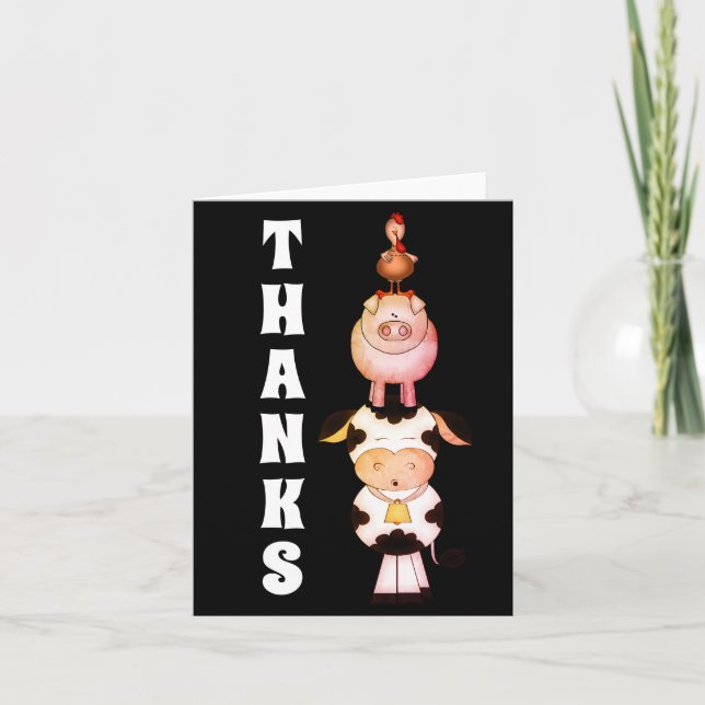 Cute Farm Animals Cow, Pig and Rooster Thanks Thank You Card (Front)