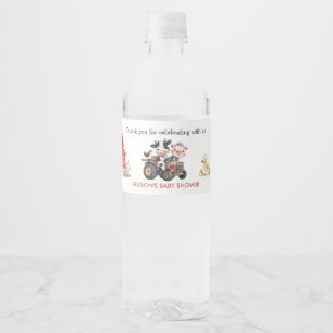 Cute Farm Animals Cow Pig Baby Shower Water Bottle Label