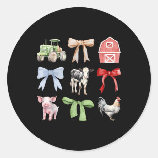 Cute Farm Animals Cow Pig Chicken Coquette Farmer  Classic Round Sticker