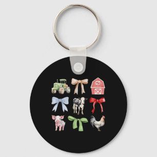 Cute Farm Animals Cow Pig Chicken Coquette Farmer Keychain