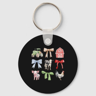 Cute Farm Animals Cow Pig Chicken Coquette Farmer  Keychain