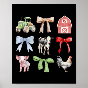 Cute Farm Animals Cow Pig Chicken Coquette Farmer  Poster