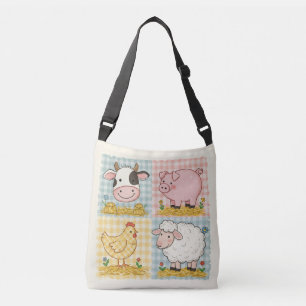 Cute Farm Animals Gingham Barnyard Crossbody Bag