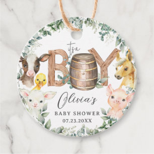 Cute Farm Animals Greenery Boy Barn Baby Shower  Favour Tags