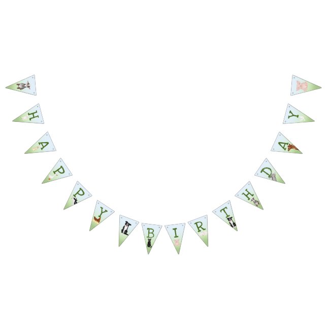 Cute farm animals happy birthday bunting flags (All)