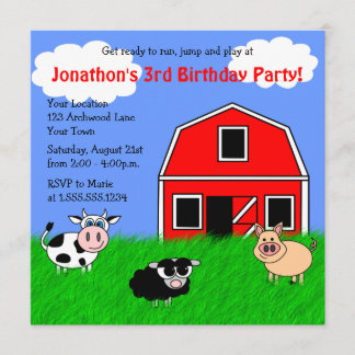 Cute Farm Animals Kids Birthday Invitations