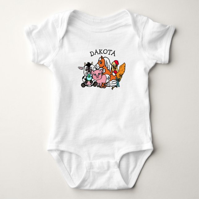 Cute Farm Animals Personalized Baby Bodysuit (Front)