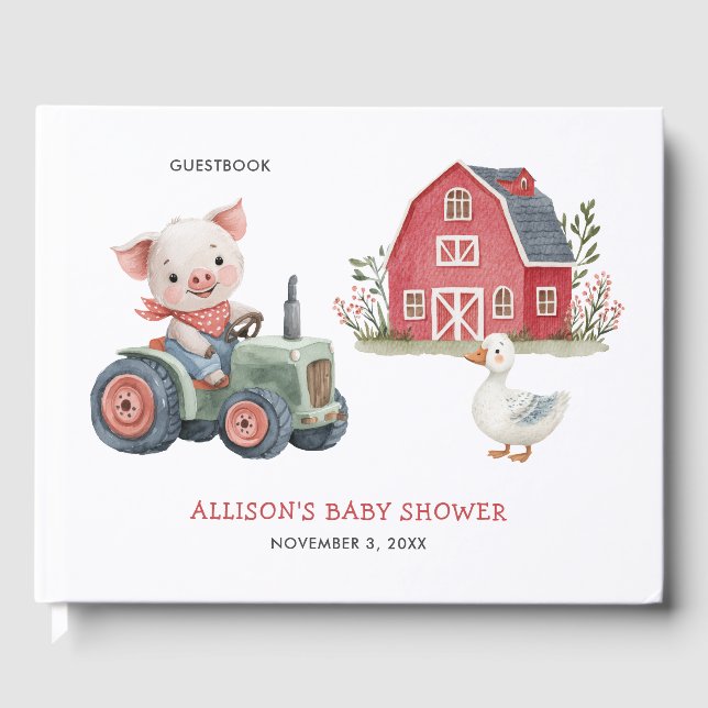 Cute Farm Animals Pig Barnyard Baby Shower Guest Book (Front)