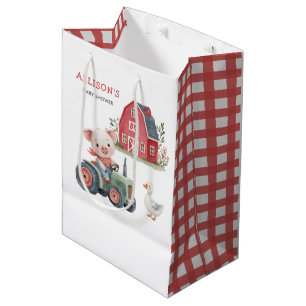Cute Farm Animals Pig Barnyard Baby Shower Medium Gift Bag