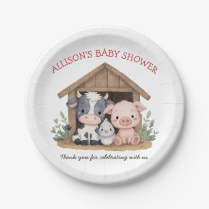 Cute Farm Animals Pig Cow Baby Shower Paper Plate