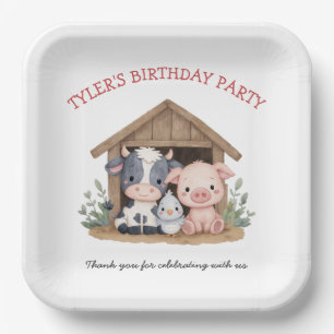 Cute Farm Animals Pig Cow Birthday Party Paper Plate