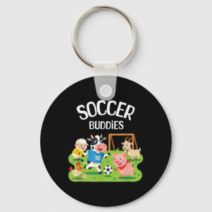 Cute Farm Animals Playing Soccer Football Kids Keychain