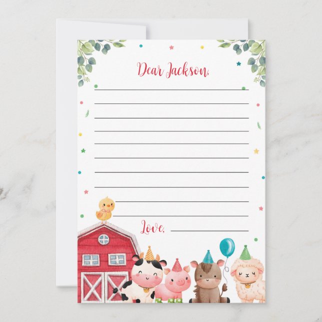 Cute Farm Animals Time Capsule Note Message Card (Front)