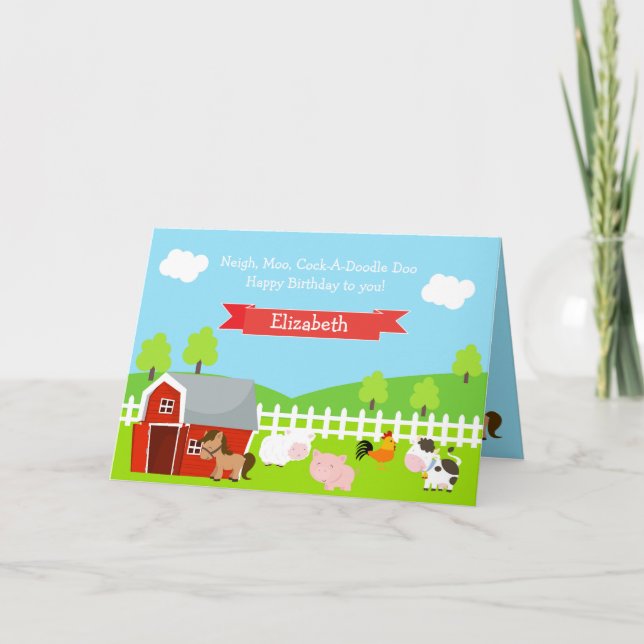 Cute Farm Animals Unisex Birthday Card (Front)
