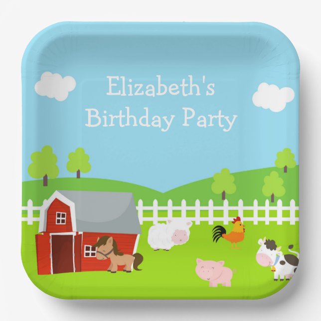 Cute Farm Animals Unisex Birthday Paper Plate (Front)
