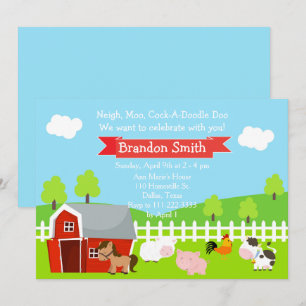 Cute Farm Animals Unisex Birthday Party Invitation