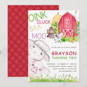 Cute Farm Animals Watercolor  Birthday Invitation