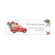 Cute Farm Animas Noël Red truck, holly berry