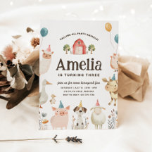 Cute Farm Animaux Anniversaire Invitation de fête