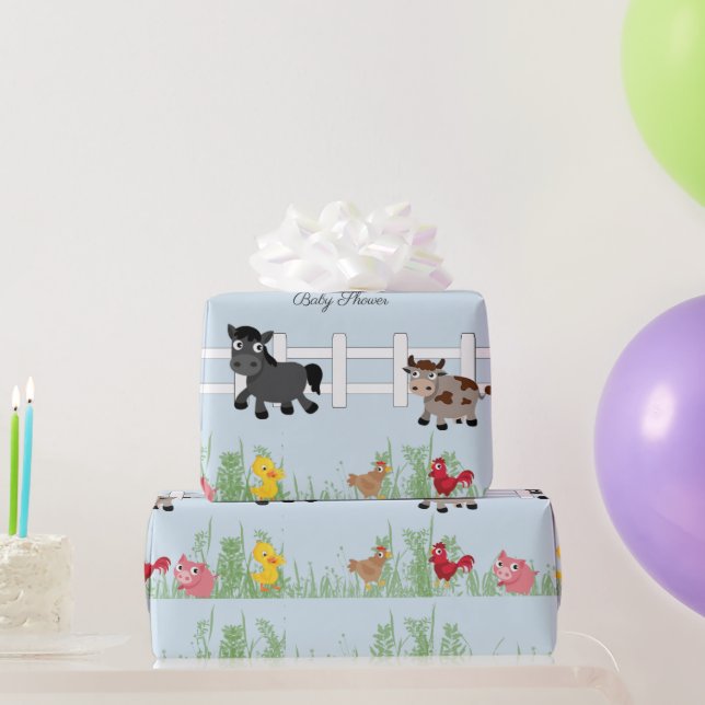 Cute Farm Baby Shower, BlueCustom Wrapping Paper (Party Gifts)
