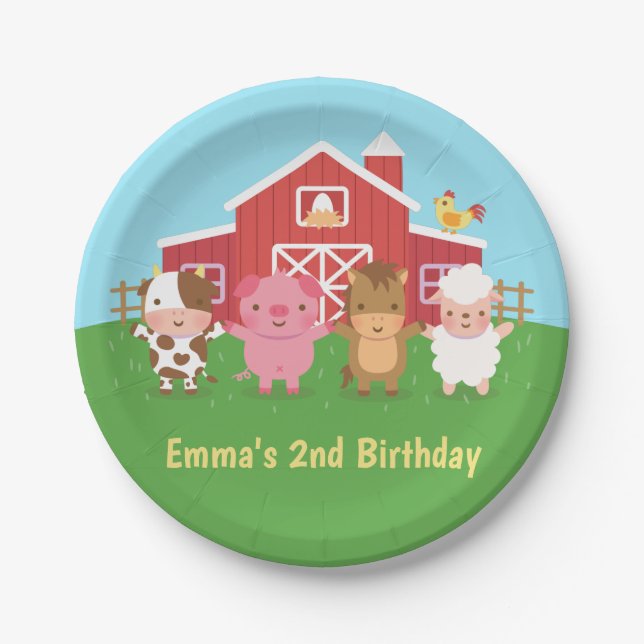Cute Farm Barn Animals Kids Party Supplies Paper Plate (Front)