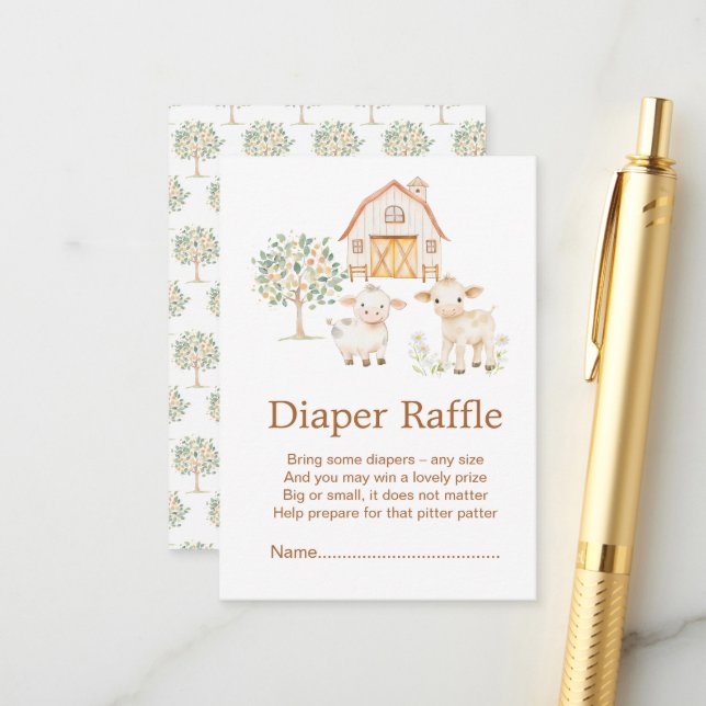 Cute Farm Barn Baby Shower Diaper Raffle Enclosure Card (Front/Back In Situ)