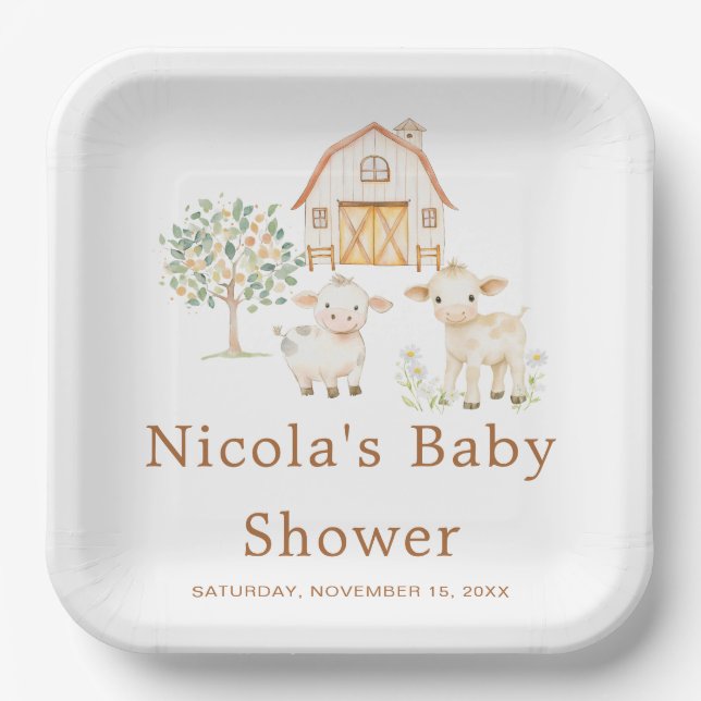 Cute Farm Barn Baby Shower  Paper Plate (Front)