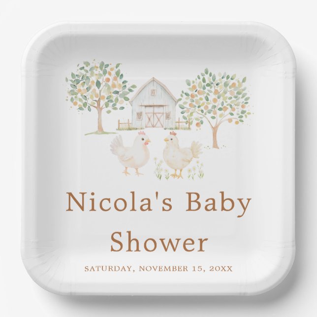 Cute Farm Barn Baby Shower  Paper Plate (Front)