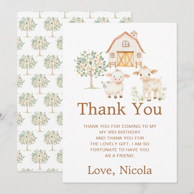 Cute Farm Barn Birthday Thank You Card (Front/Back)