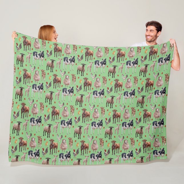 Cute Farm Barnyard Animals Cows Sheep Chickens Fun Fleece Blanket (In Situ)
