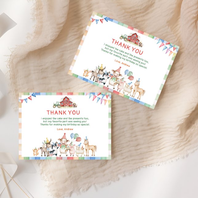 Cute Farm Barnyard Birthday Thank You Card (Creator Uploaded)