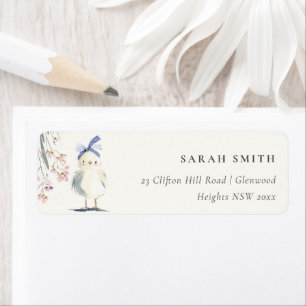 Cute Farm Chick Watercolor Floral Address