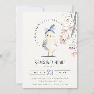Cute Farm Chick Watercolor Floral Baby Shower Invitation