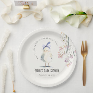 Cute Farm Chick Watercolor Floral Baby Shower Paper Plate